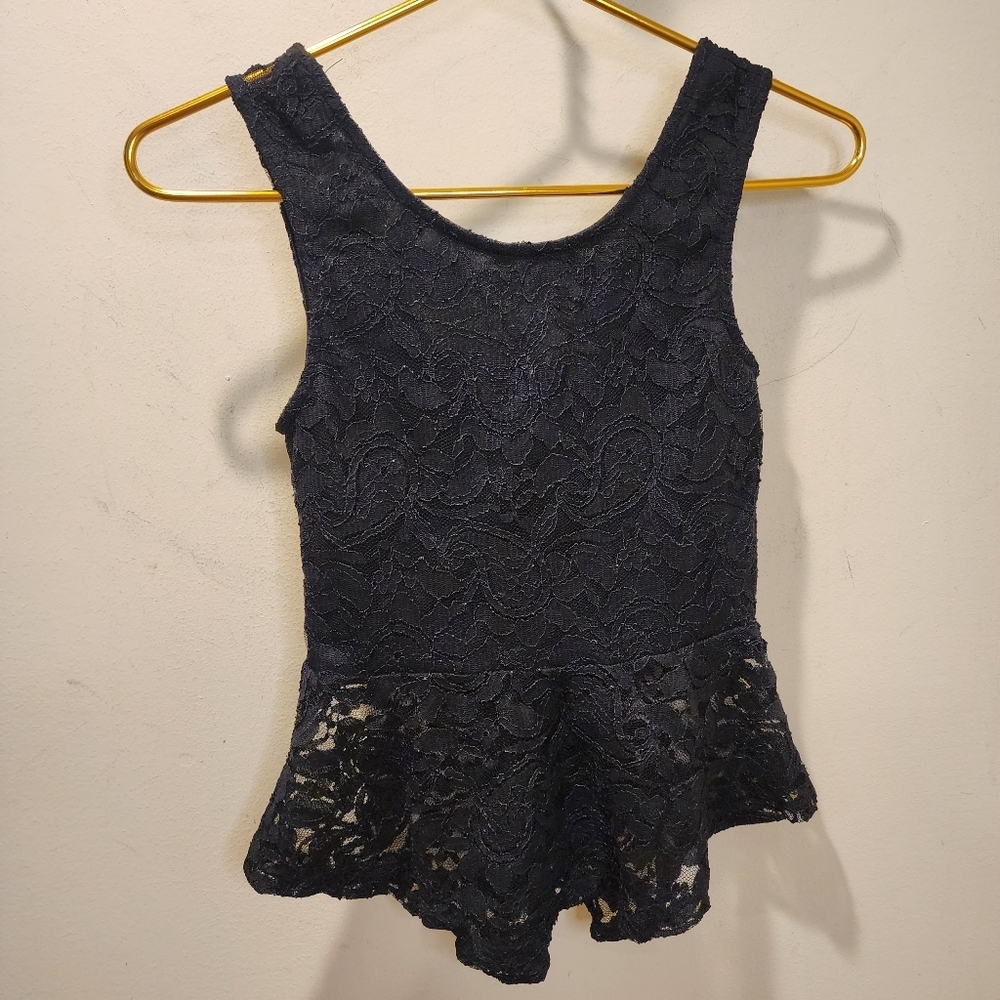 Ambiance Apparel Black Lace Bow Back Top Size S